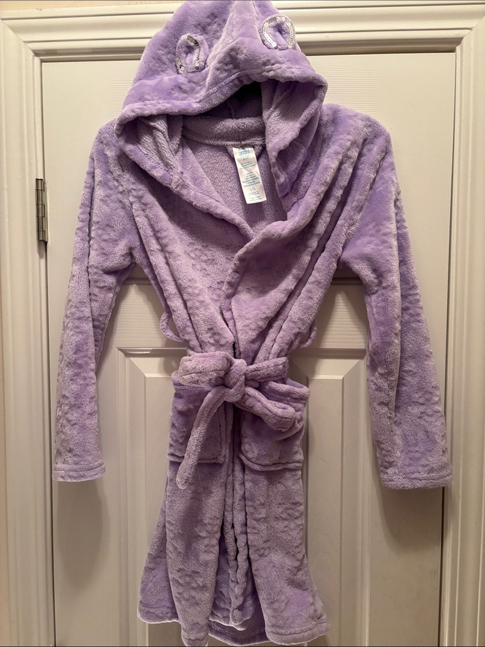 Jelli Fish Plush Lavender Hooded Bath Robe with Tie Belt